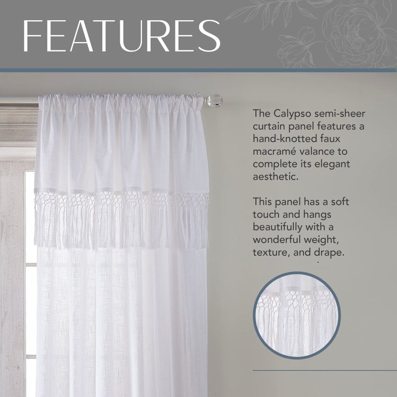Elrene Home Fashions Calypso Boho Hand-Knotted Macrame Tassel Semi-Sheer Cotton Rod-Pocket Window Curtain Panel, 52 inches by 84 inches, White - Image 3